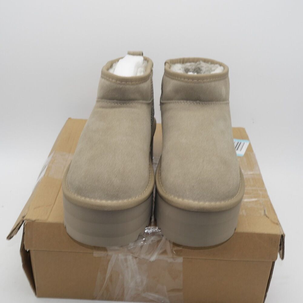 NEW Project Cloud Huggy Women's 6 Platform Suede Ankle Boots Taupe Brown Faux Fu - Picture 6 of 8